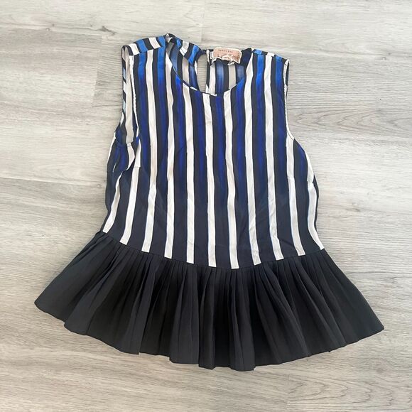 Nicole Miller Artelier Sleeveless Striped Piano Key Pleated Pleated Blouse Small - Picture 2 of 3
